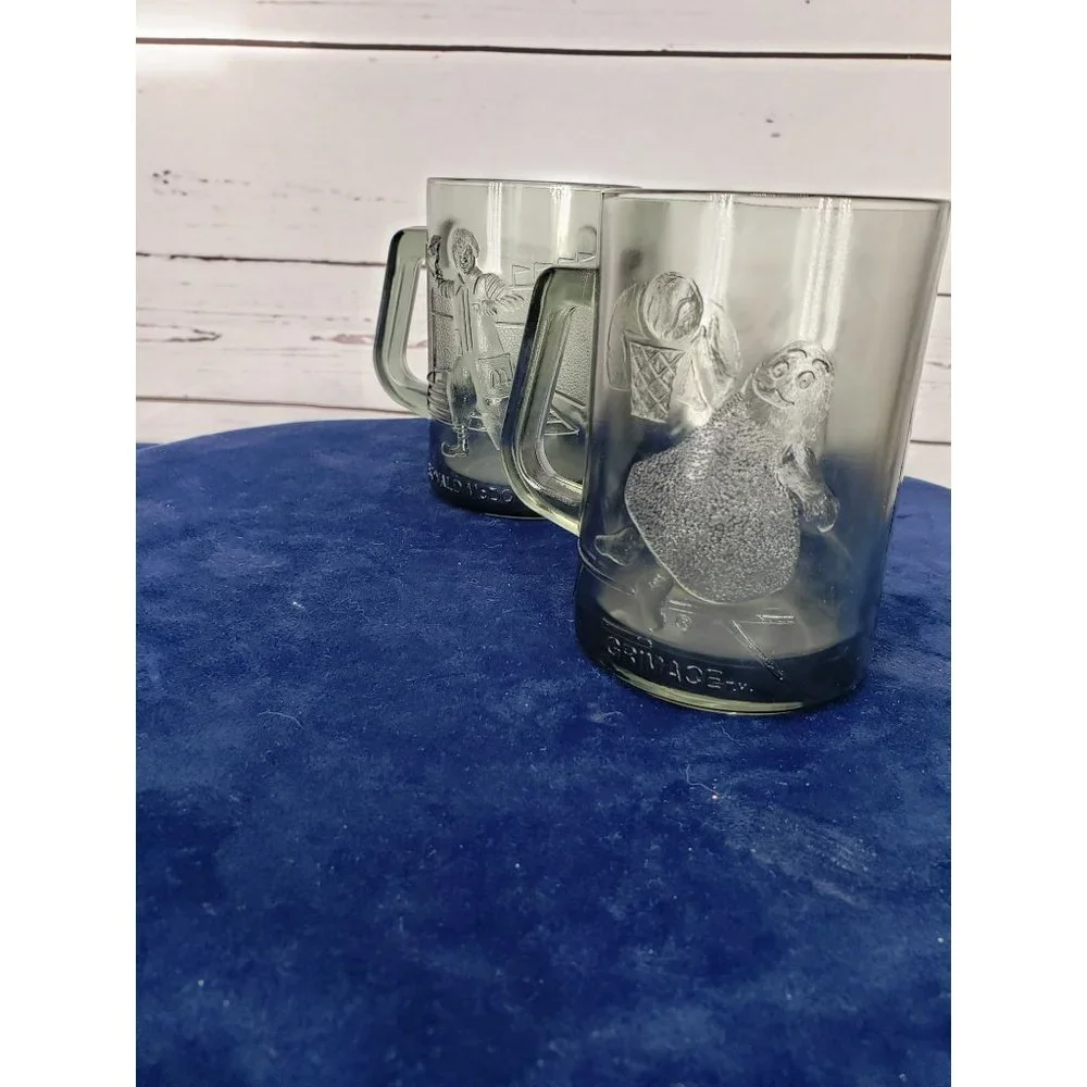 McDonald's Vintage 1970's Gray‎ Smoke Glass Mug Cup Basketball Grimace Ronald